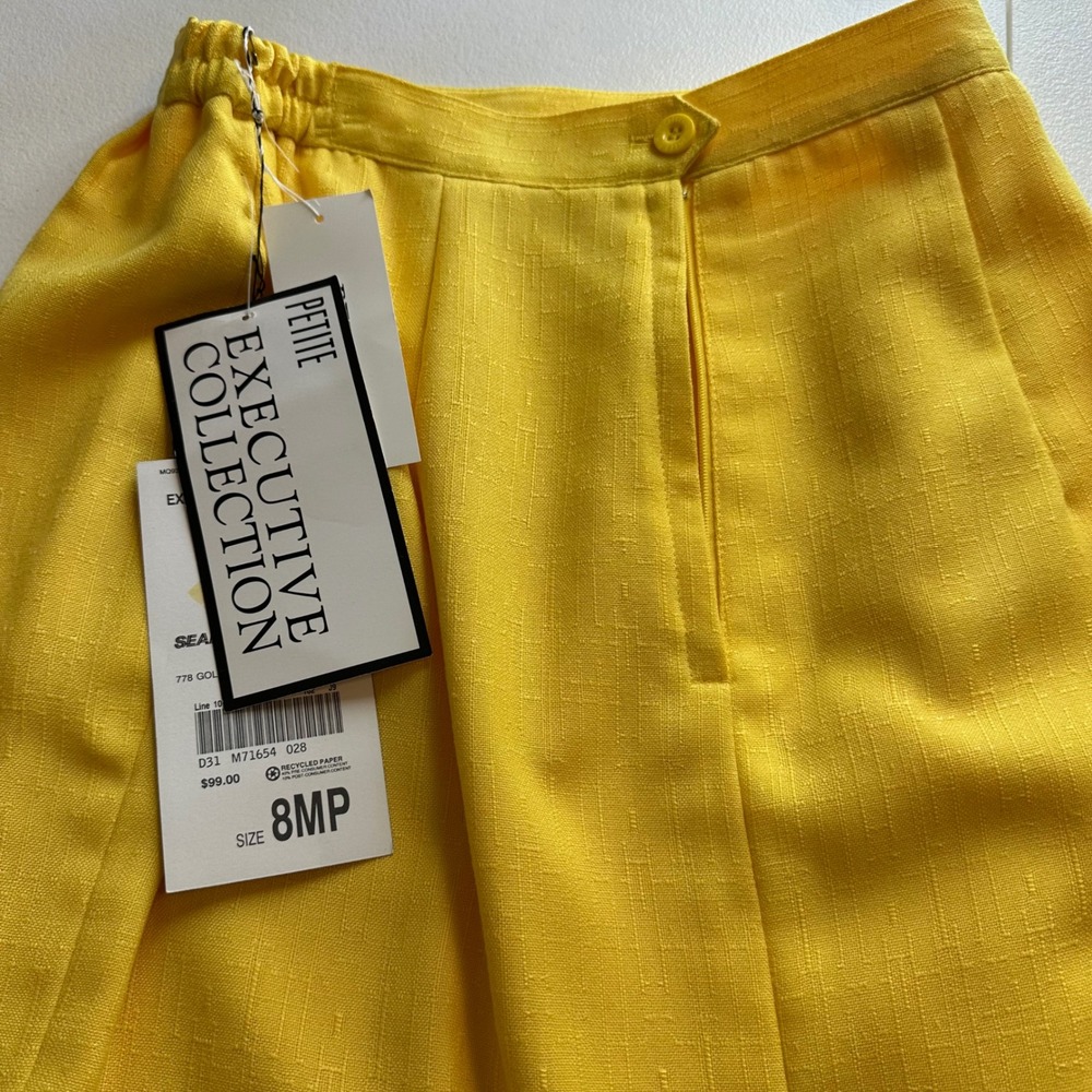 Morgan Miller Yellow Rayon Polyester 2 Pc Skirt Suit Size 8 Petite Career - Picture 9 of 16